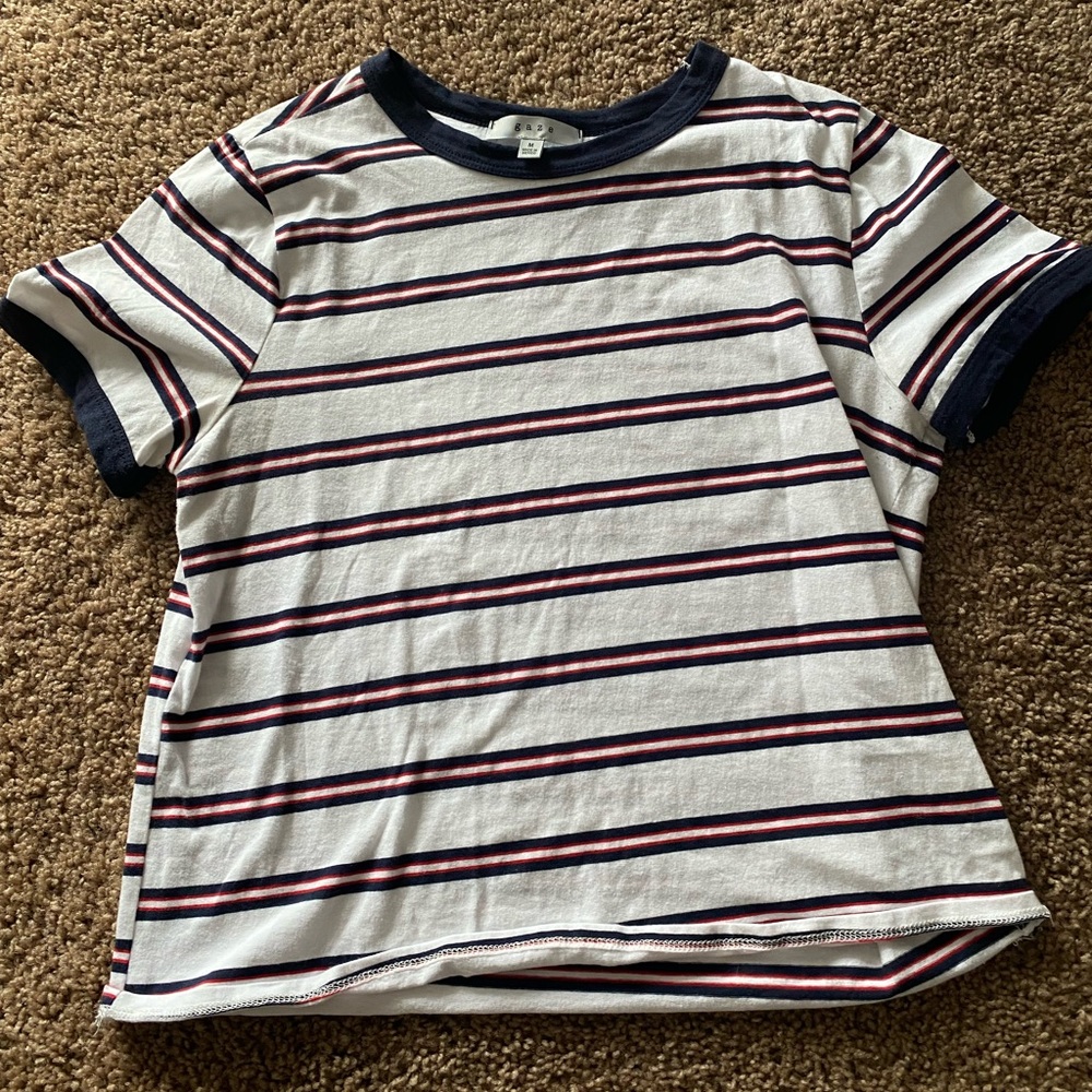 Gaze Red White and Blue Striped Tee Shirt